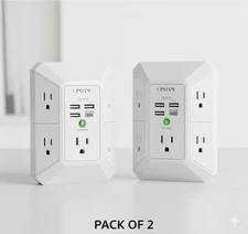 Pack Of 2: Wall Charger Surge Protector QINLIANF 5 Outlet Extender with 4 USB…