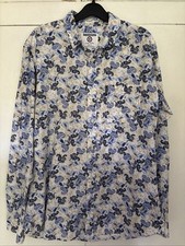 Men’s Lambretta  White Long Sleeve Shirt With Blue Paisley Pattern Size Medium