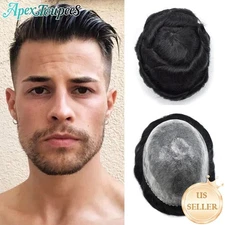 Full Poly Skin Mens Toupee Injected PU Black Color Human Hair Toupee Replacement