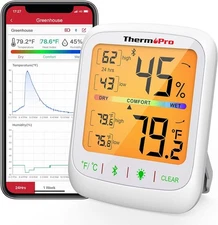 ThermoPro TP359 Bluetooth Hygrometer Thermometer, 260FT Wireless White, White 