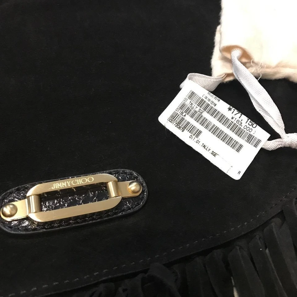 Usado Jimmy Choo TALLY Negro Gamuza Flecos Cadena Bolso Ligero Uso Foto 4 de 4