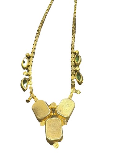 Vintage Green Glass Rhinestone Some Uranium Glow Open Bezel Double Row Necklace - Bild 4 von 11