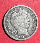 1914D US Barber SILVER Dime "Denver" Mint! Choice FINE! Old US Coin!
