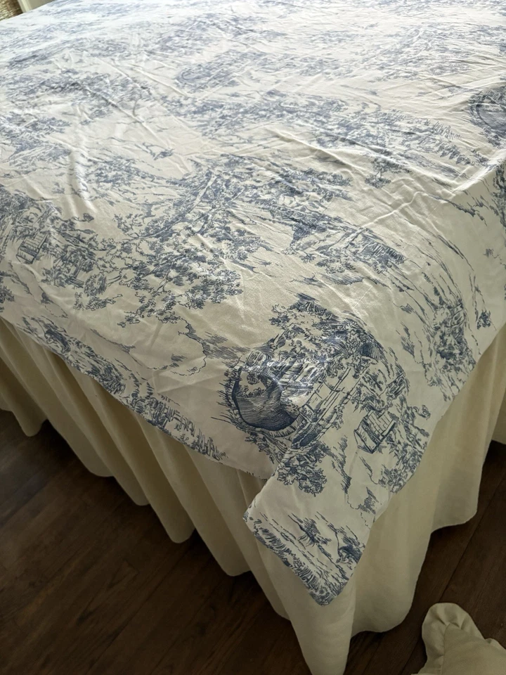 King Size туалет синий белый хлопок пододеяльник и наволочки французский коттедж страны - Изображение 3 из 4