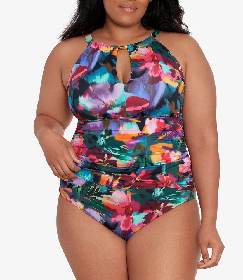 Traje de baño de una pieza retorcido sobre el hombro talla grande Lauren Ralph Lauren, 16W Foto 2 de 4