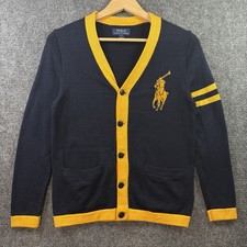 POLO RALPH LAUREN Varsity Cardigan Sweater Boys M 10 - 12 Blue Yellow Preppy