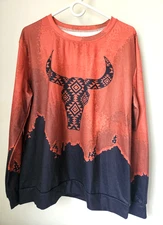 Women Blouse Size L long Sleeve  color Orange and black  western style New