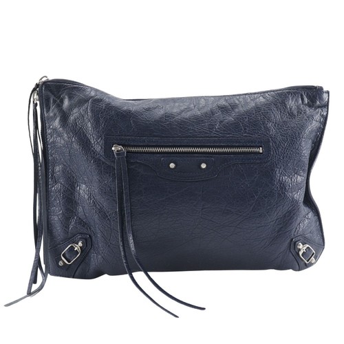 BALENCIAGA Clutch bag 362967 Navy blue leather unisex