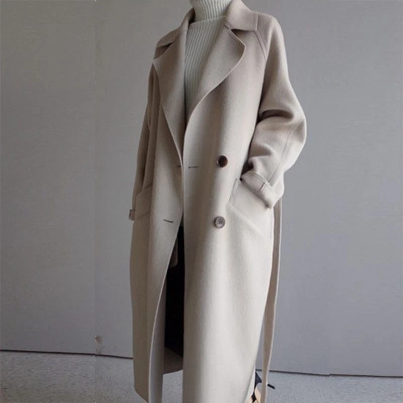 Chaqueta mezcla de lana cinturón solapa cachemir mujer gabardina ropa exterior talla grande Foto 4 de 4