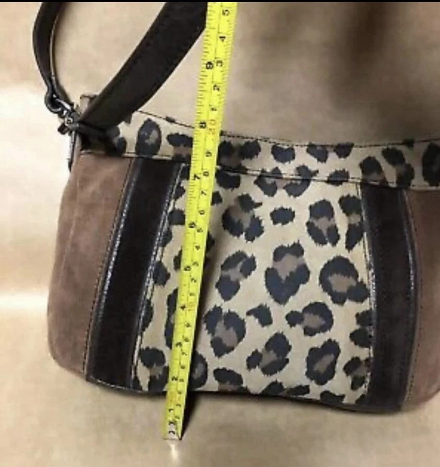 Tignanello Bolso de Mano de Cuero Bandolera Cartera Animal Leopardo Gamuza Cierre de Cremallera Foto 2 de 4