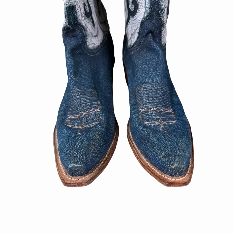 Botas caubói ocidentais femininas Lucchese Diva tamanho 10 B Vittoria azul denim dois tons - Imagem 3 de 4