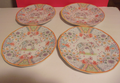 4 Rustico 100% Melamine Flowers / Elephant 9 7/8" Plates - Picture 2 of 4