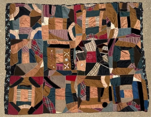 Hand Stitched Antique Vintage 75" X 58" Patchwork Crazy Quilt Blanket Bedspread