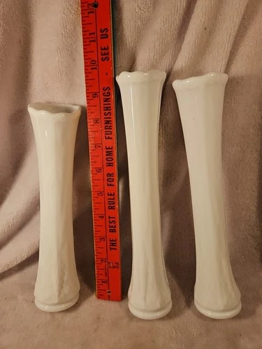 3 Vintage Westmoreland Paneled Grape ? Milk Glass Swung Bud Vase Lot