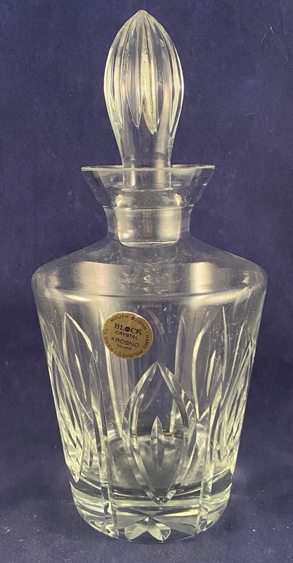 Block Crystal Decanter Krosno Poland Hand Polished Cut Mouth Blown Poland