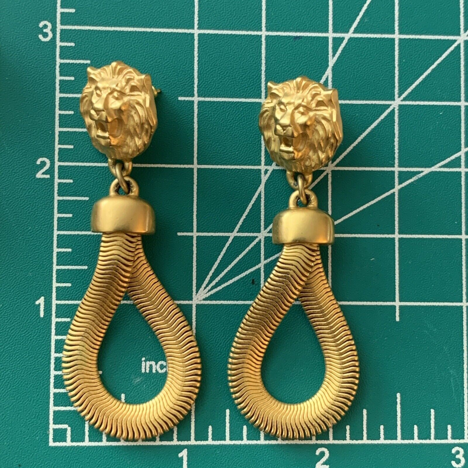 Gold Tone Open Mouth Roaring Lion Head Earrings C… - image 5