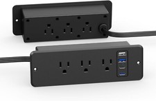 6 Outlets Dual Side Recessed Power Strip with USB C Ports Furniture Flush Mount