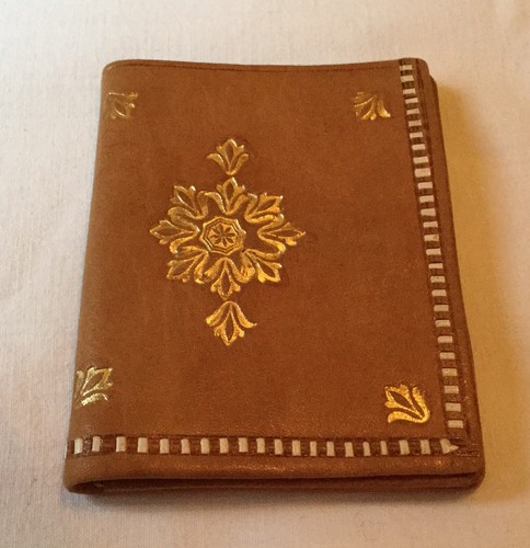 Vintage retro tan soft leather gilt floral decoration Purse Wallet Moroccan/Boho - Picture 2 of 8