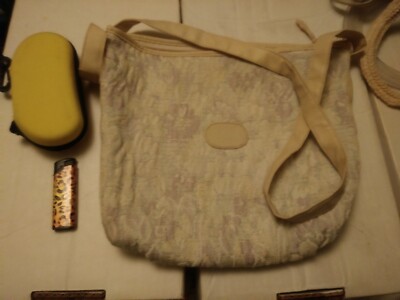 Vintage 1990 Off White w/ design Stitched, Clutch Bag or low hang Shoulder Purse