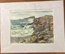 Ixtapa Mexico Original Watercolor Signed Cindy Temple Rocky Beach Ocean Gouache