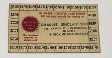 1950s SINCLAIR GAS Service Station CASH GAME CARD - Harrisburg, Pennsylvania