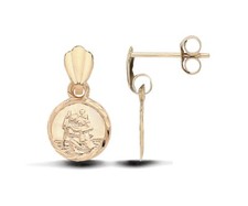 9ct Gold ST Christopher Drop STUD Earrings - Solid 9K Gold - UK Made