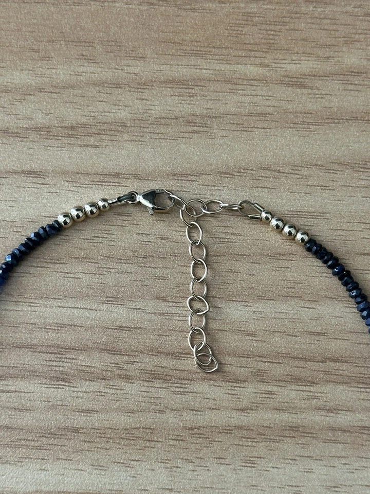 "Collar con cuentas de zafiro azul ombre piedra de nacimiento gema de septiembre mujeres 16""-18"" 14 k" Foto 3 de 4