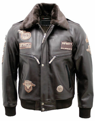 Men's Brown Leather US Air Force Flying Bomber Jacket with Detachable Collar