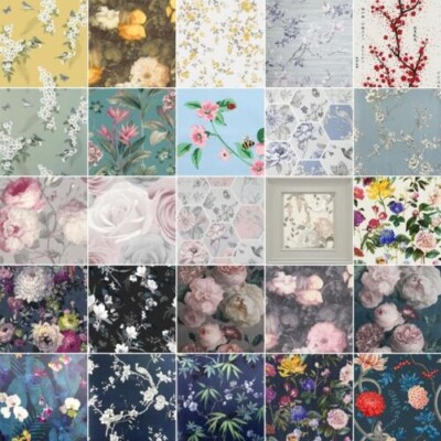 Floral Trails Blossoms Flowers Roses Leaves Wallpaper - Various Designs