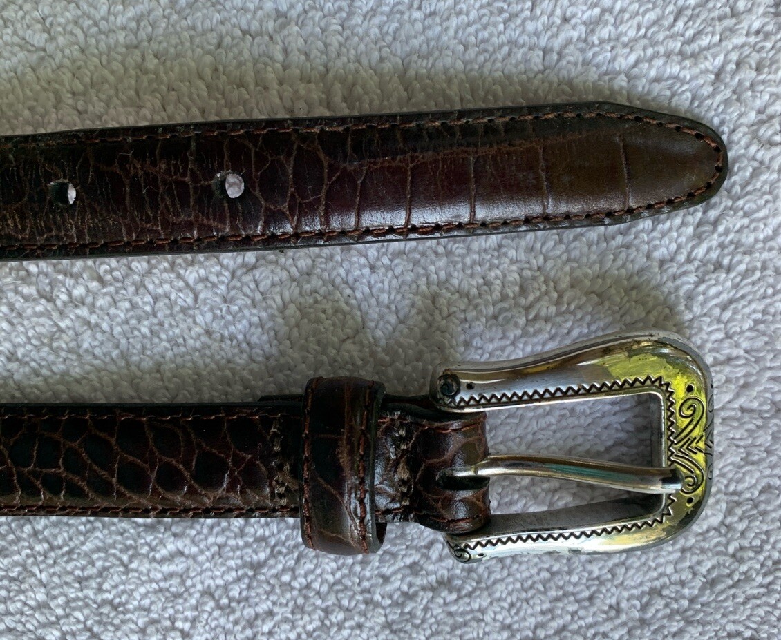 Brighton S4768 Brown Croc Embossed Leather Belt Silver Tone Conchos Size Medium Brighton Brown Leather Belt Embossed Croc Concho Silver  main image 4