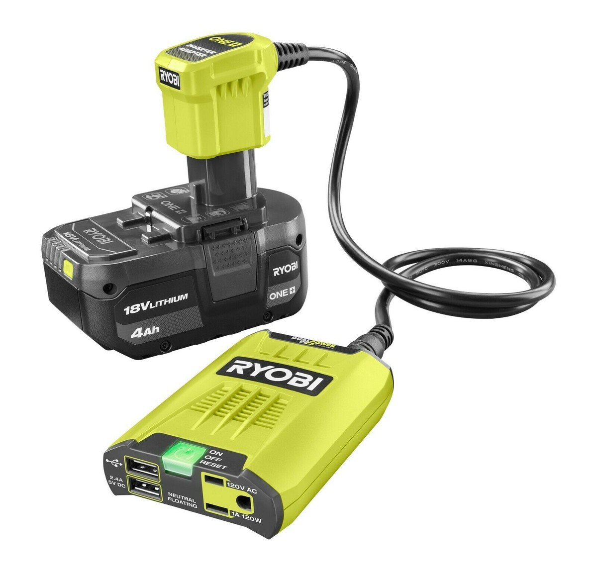 NEW RYOBI 18V 120-Watt 12V Automotive Power Inverter with Dual USB