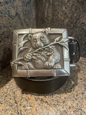 RARE  Kieselstein-Cord Sterling Panda Buckle With Black Leather Belt Size 4