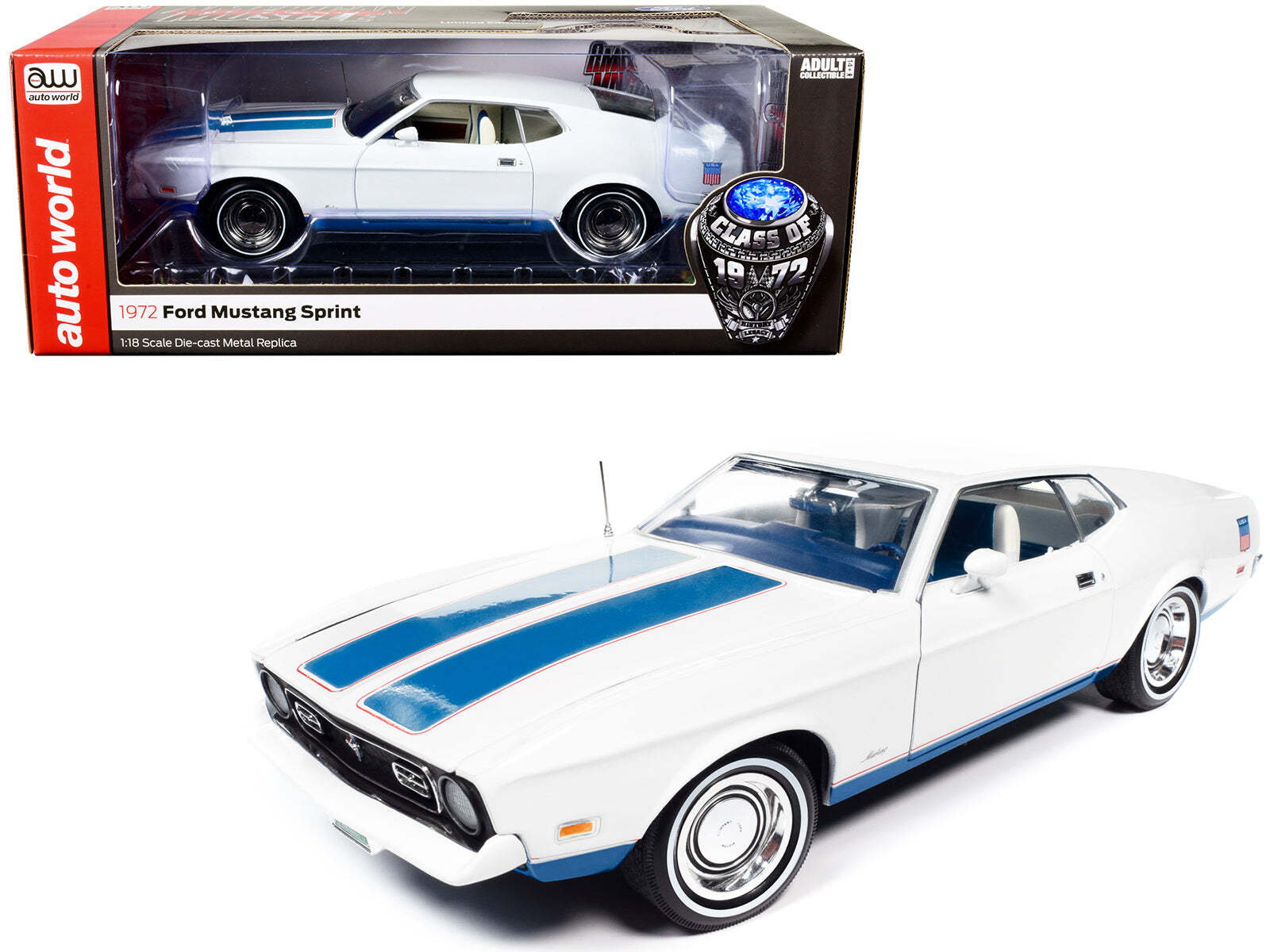 1972 Ford Mustang Sprint White with Blue Stripes 