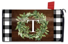 Wreath Monogram Letter T Mailbox Cover Everyday Standard Briarwood Lane