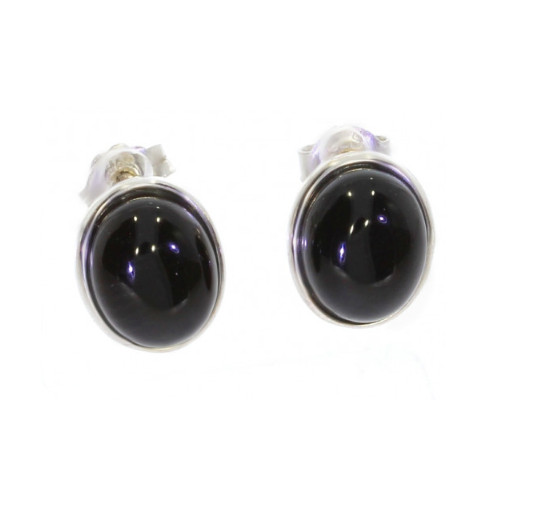 Boucles d'oreilles puces en onyx noir et argent 925 rhodié pour femme