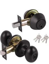 (5 Pack)Probrico Entry Door Knobs Keyed Alike with Single Cylinder Deadbolt Comb