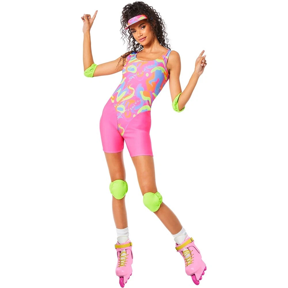 Adult 90s Rollerblade Barbie Leotard Pads Visor Womens Halloween Costume S XL