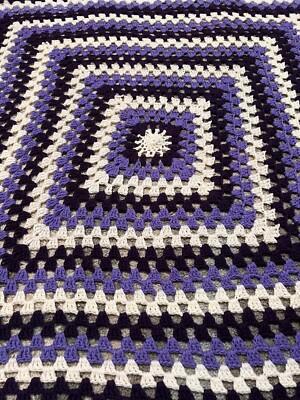 Handmade Knitted Granny Square Blanket Afghan Throw New Purples