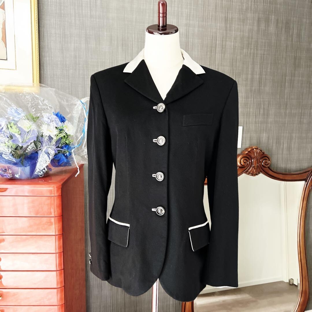 HERMES Cashmere Jockey Jacket Button Size:40 Black Women's