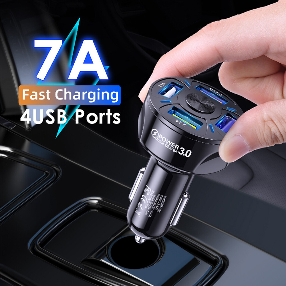 4-Port Car Charger with QC3.0 Fast Charging 7A Output