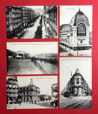 5 x Postcard San Sebastian in Spain around 1925 Calle de Urbieta, racetrack (43501