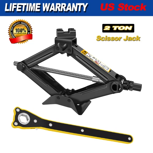 2 TON Scissor Jack Handle Crank Tool Car Van Garage W/Tire Wheel Lug Wrench Jack