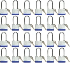 Lot of 36 Piece 40mm Laminated Pad Locks Keyed the Same Alike Long Shackle