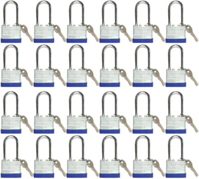 Lot of 24 Piece 40mm Laminated Pad Locks Keyed the Same Alike Long Shackle