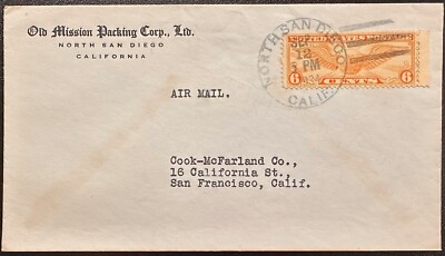 1934 US #C19 w North San Diego CA cncl (cat. San-3634) on cover,but only 3 bar*d