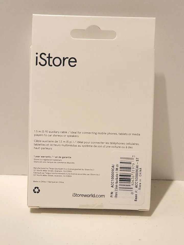 iStore ACC100009CAI-ST Aluminum 1.5m 3.5mm 5ft AUX Premium Audio Cable - image 4 of 4