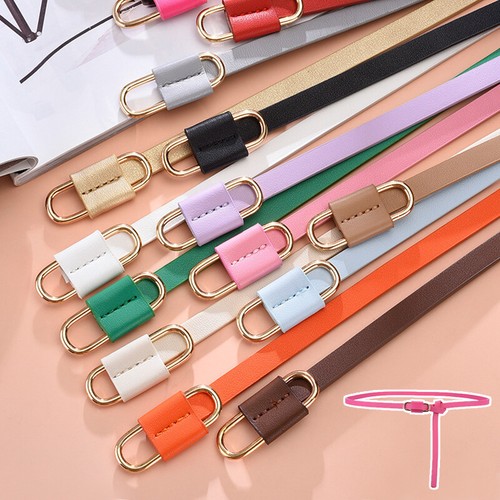 Women PU Leather Dress Belt Pin Buckle Narrow Thin Skinny Waistband Strap Waist# - Picture 10 of 84