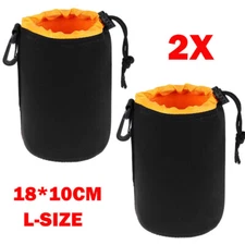 2X L-Size Orange Neoprene Soft DSLR Camera Lens Pouch Bag Storage Cover Case NEW