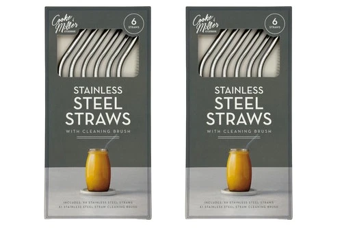 12 x METAL Stainless STEEL Drinking Straws Eco Friendly SILVER Cleaning Party UK