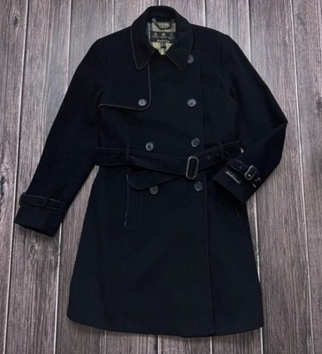 Barbour Damen Mantel UK 10 schwarz Wolle mit Kaschmir Mantel Gr. S Gürtelmantel